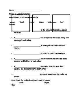 States of Matter worksheet 3rd by Jamie Sink worksheets library