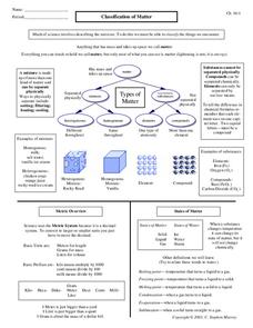 Classification of Matter Worksheet for 7th - 12th Grade | Lesson ...