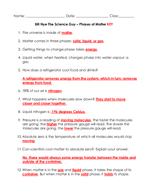 matter worksheet answers
