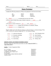 matter worksheet answers