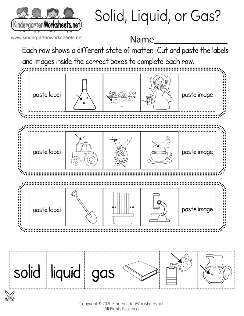 matter worksheet for kindergarten