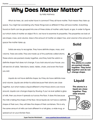 matter worksheet high school