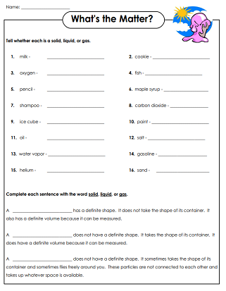 Matter Worksheets - Solid, Liquid, and Gas