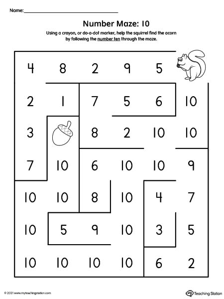 Number Maze Printable Worksheet: 10 | MyTeachingStation.com