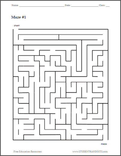 Free Printable Maze Worksheet #1 | Student Handouts