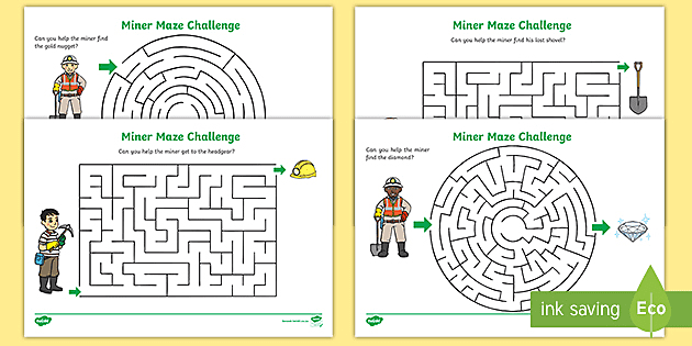 Miner Maze Challenge Worksheets (teacher made) - Twinkl