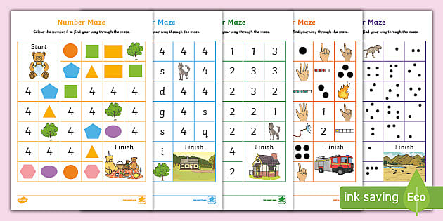 Number 4 Maze Activity Sheets (Teacher-Made) - Twinkl