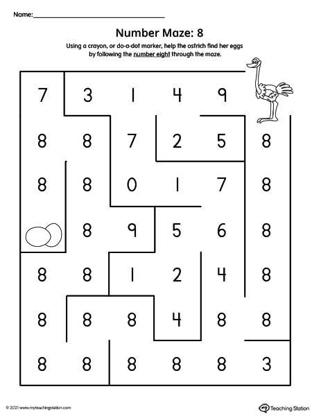 Number Maze Printable Worksheet: 8 | MyTeachingStation.com