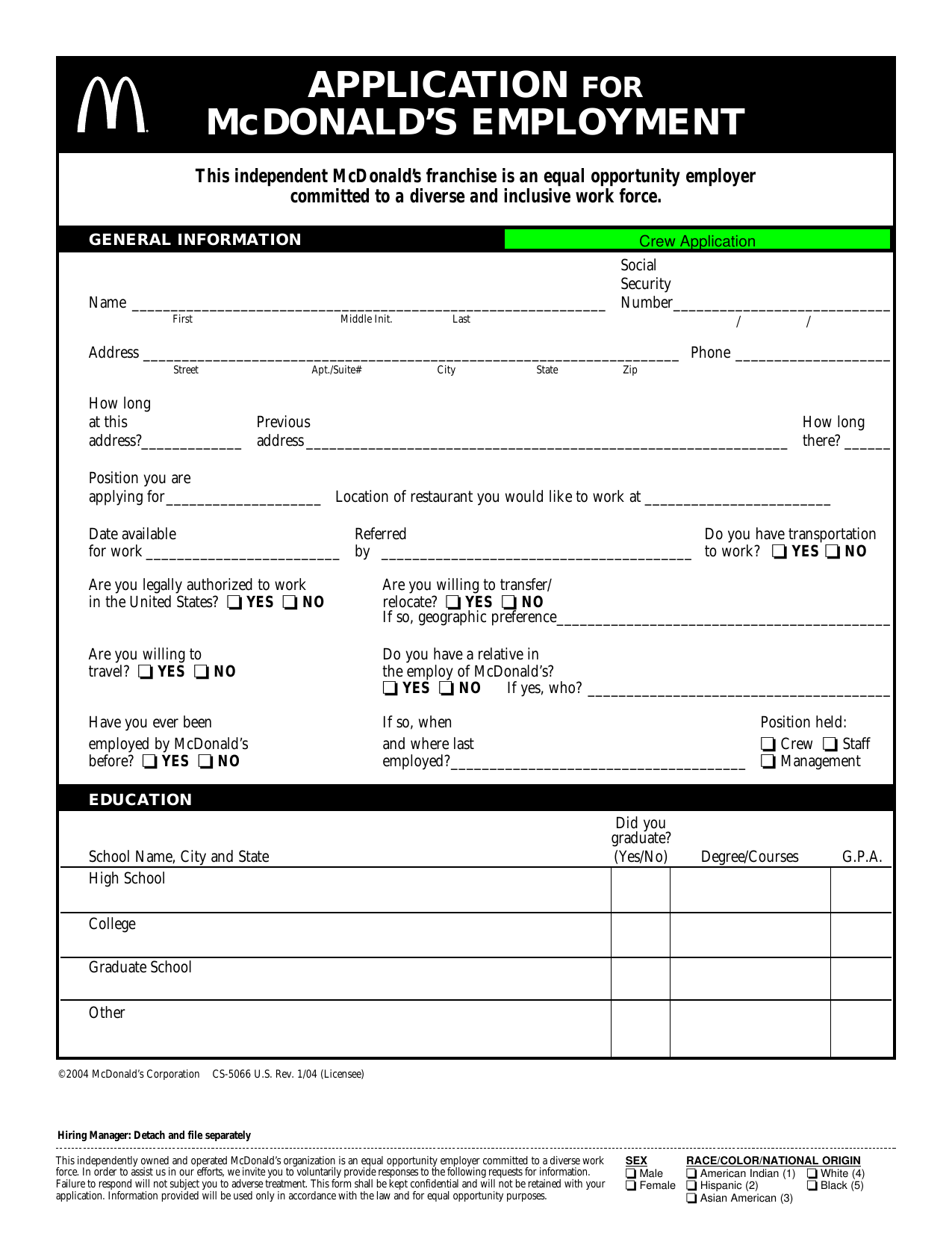 Download McDonalds Job Application Form - Careers | PDF ...