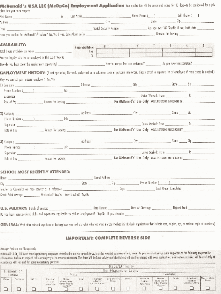 mcdonalds printable employment application