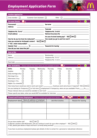 McDonalds Application Form: Free Download