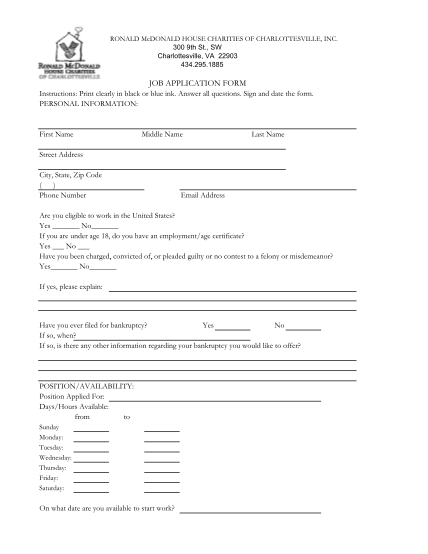 Fillable Online Volunteer application - the Los Angeles Ronald ...
