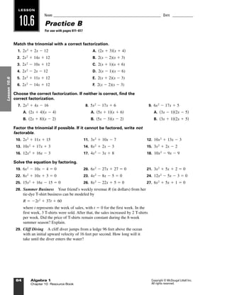 Algebra10.6 B | PDF