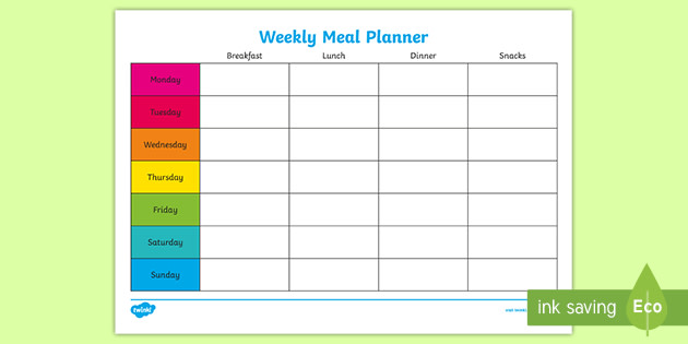 meal planner worksheet