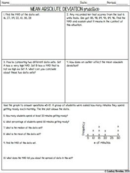 Mean Absolute Deviation Notes and Worksheets | Framed words, Math ...