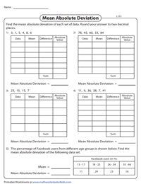 Mean Absolute Deviation Worksheets