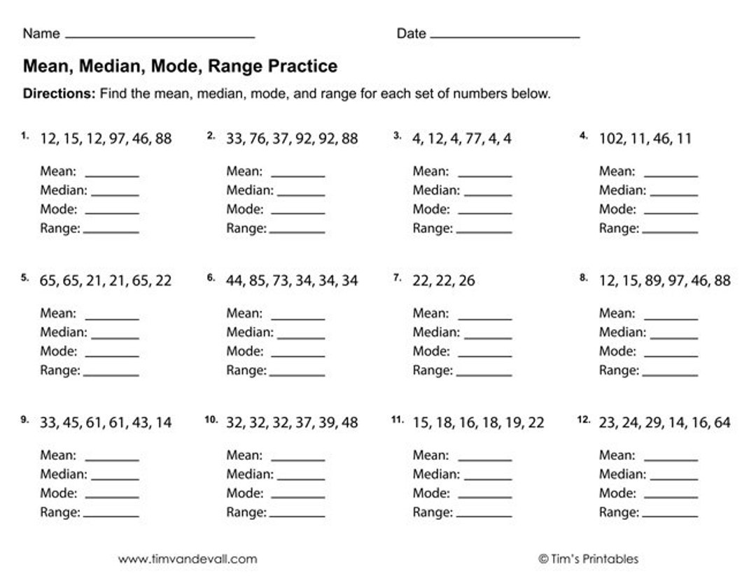 mean and median worksheet