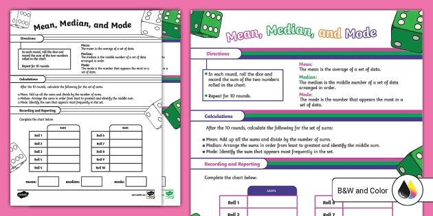Fourth Grade Mean, Median, and Mode Activity (teacher made)