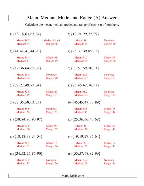 mean median mode answers