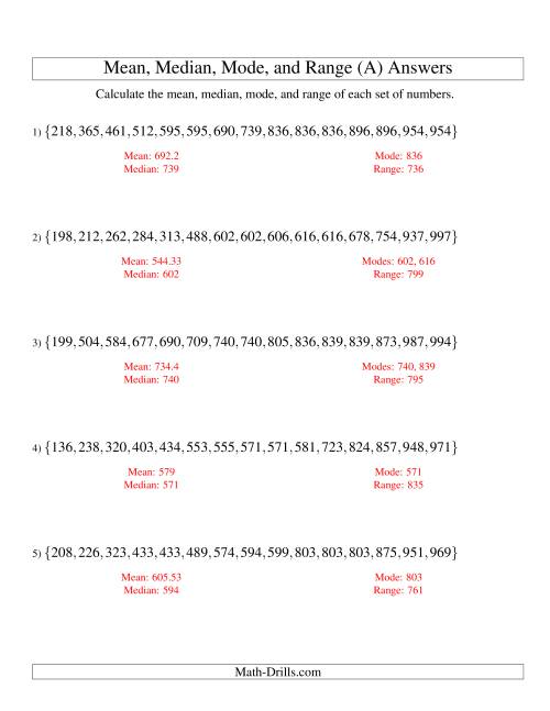 mean median mode answers