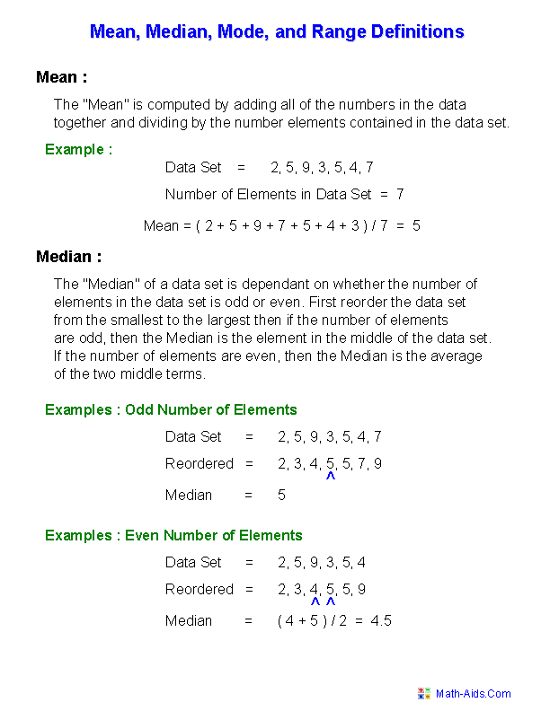 mean median mode range examples
