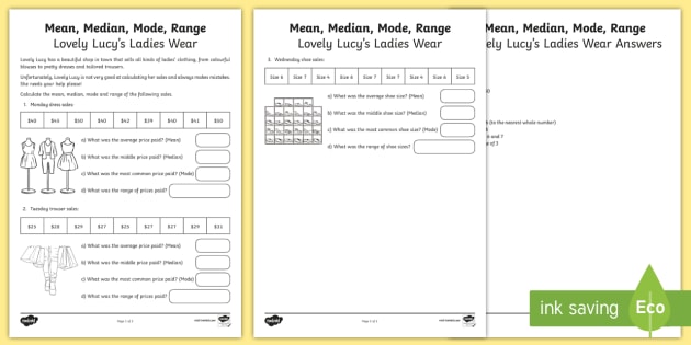 Mean Median Mode &  Range Worksheet - Australian Resources