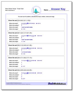 Math Worksheets for Mean, Median, Mode and Range