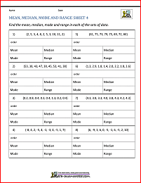 mean median mode worksheet 4th