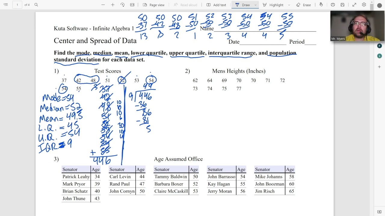 KutaSoftware Algebra 1 Center And Spread Of Data Part 1 YouTube