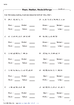 mean median mode worksheet kuta