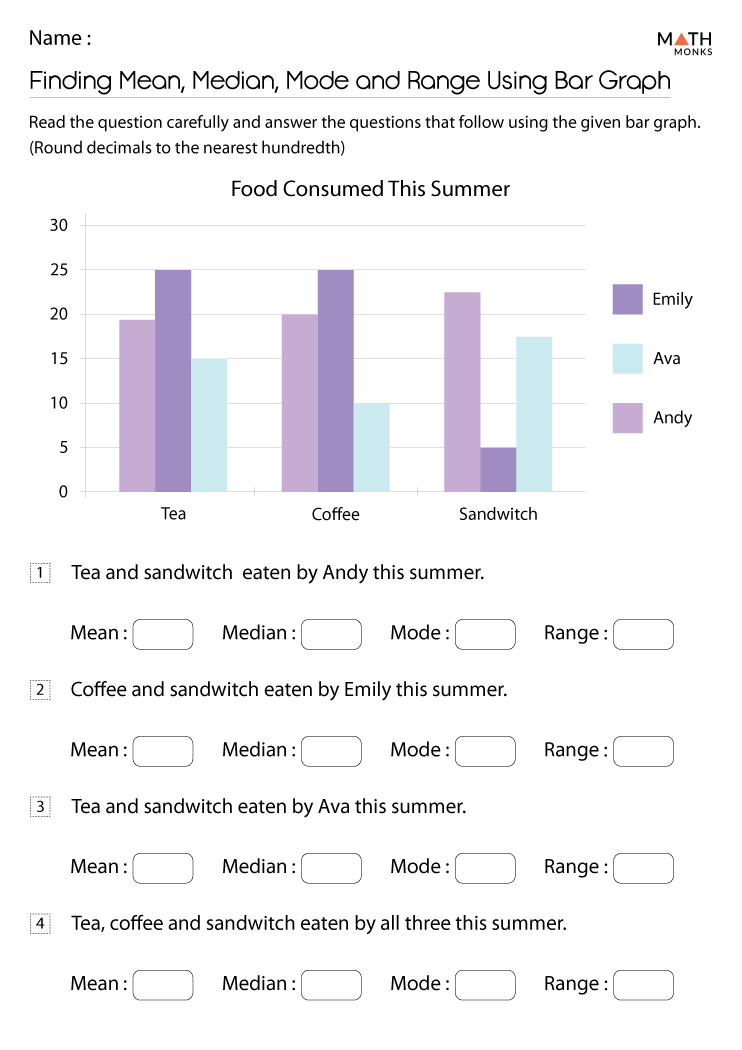 mean median mode worksheet kuta