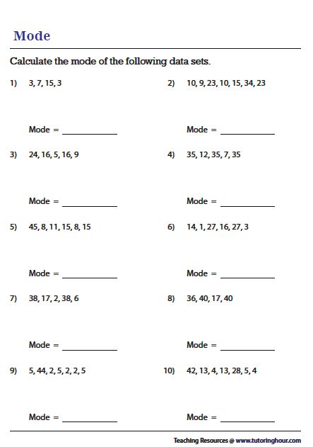 mean mode median and range worksheet