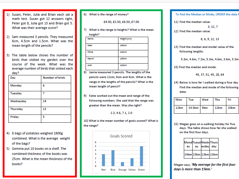 mean mode median and range worksheet