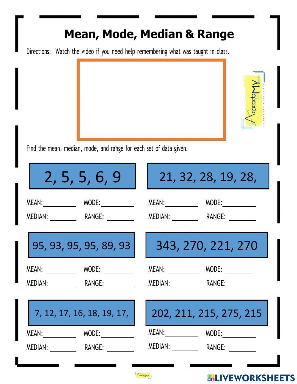 Mean Median Mode Range Worksheets Worksheets Library