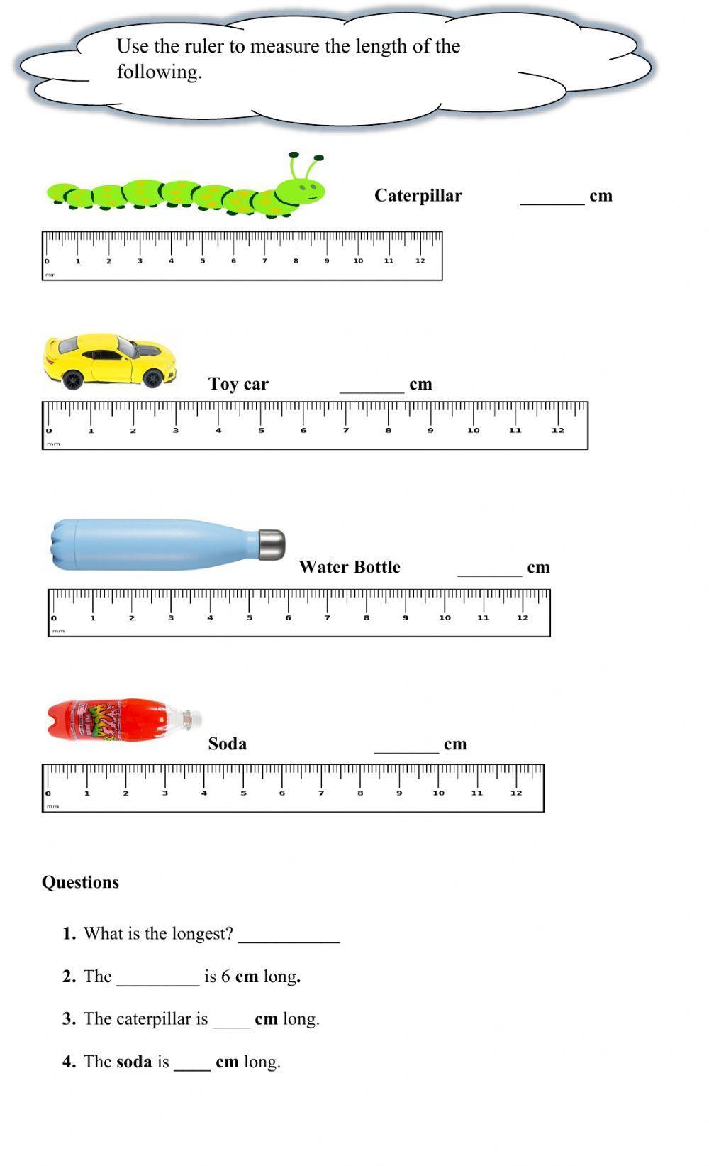 Measuring in cm - Worksheet Digital