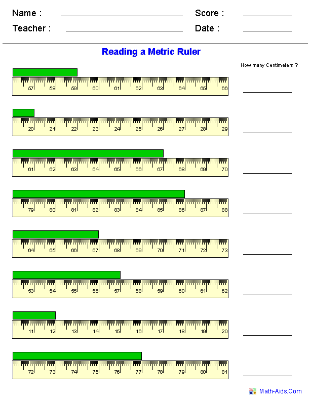measure in centimeters worksheet