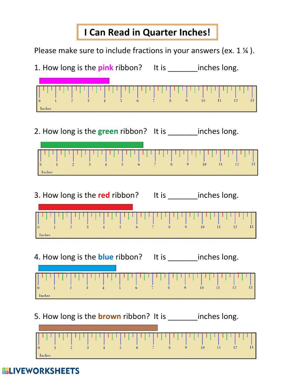 measure inches worksheet