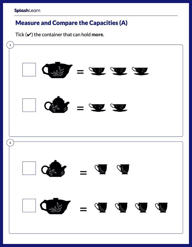 Measure and Compare Capacity of Objects - Math Worksheets ...