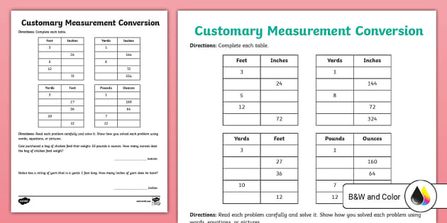 Fourth Grade Customary Measurement Conversion Activity