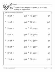 Quarts and Gallons Measurements Worksheets
