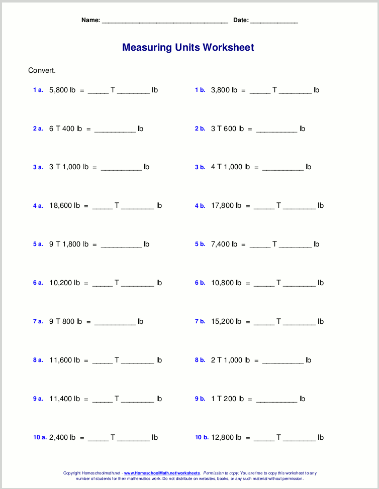 Free grade 5 measuring worksheets