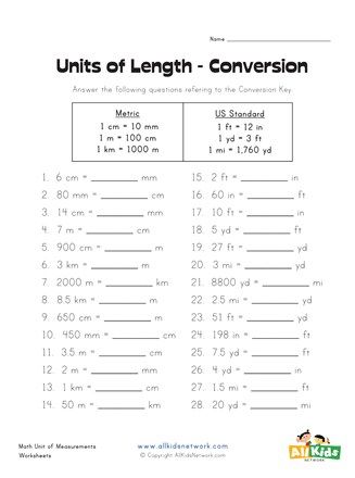 measurement equivalents worksheet