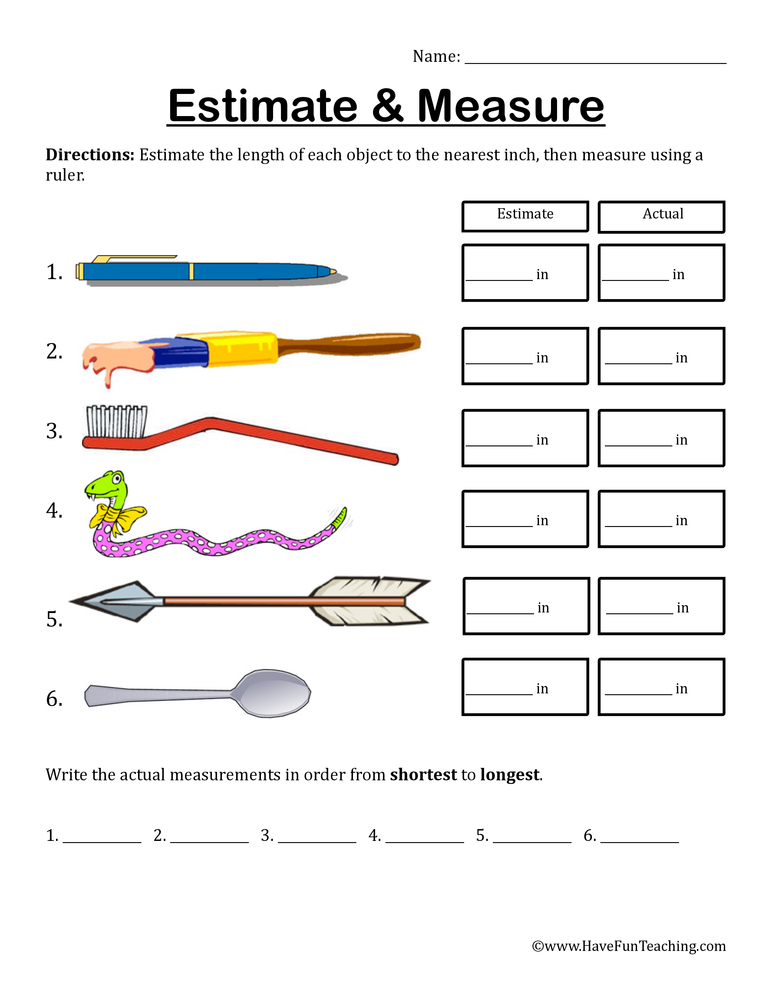 measurement in inches worksheet
