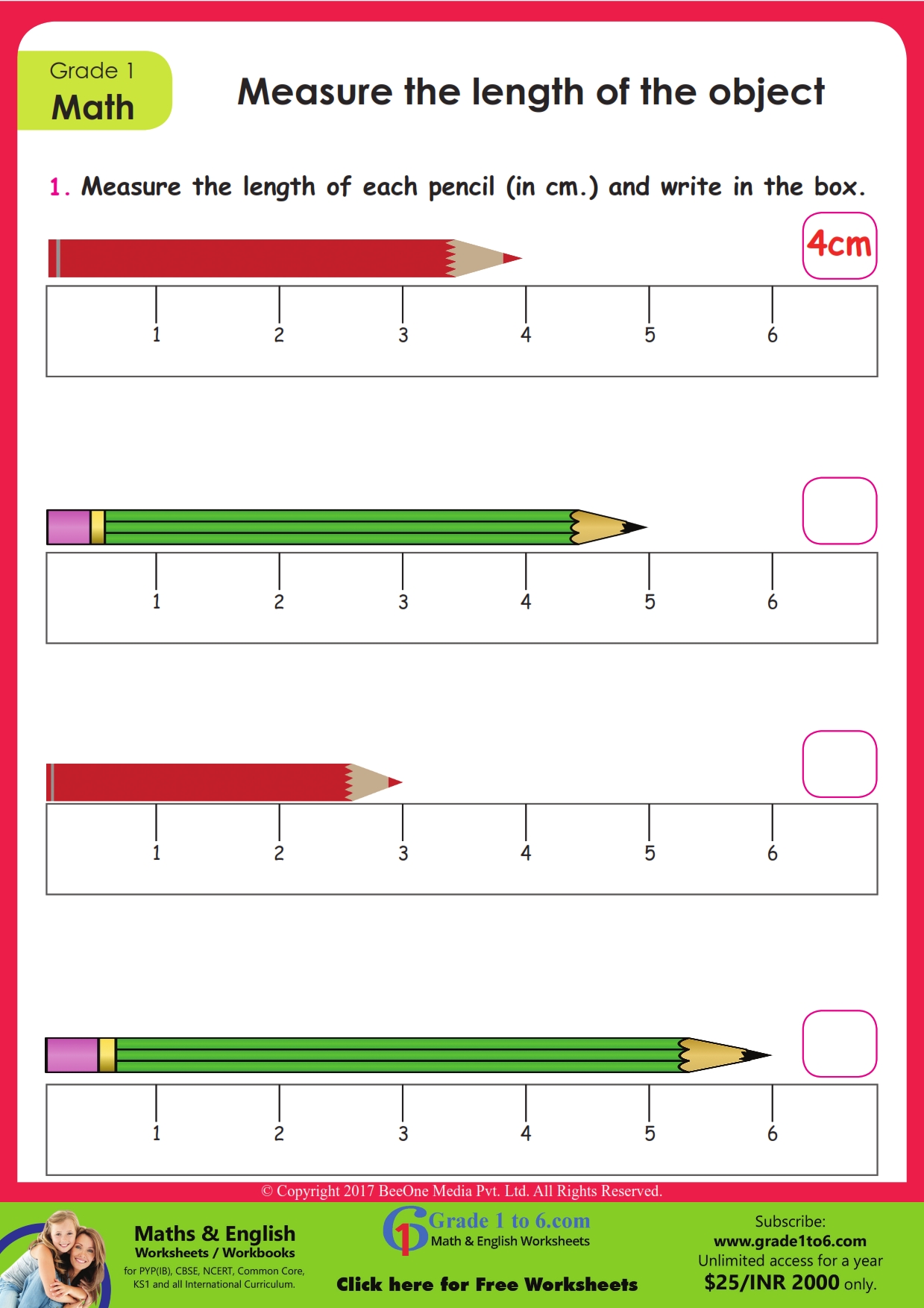 Grade 1 Math Measurement Worksheet | Grade1to6.com