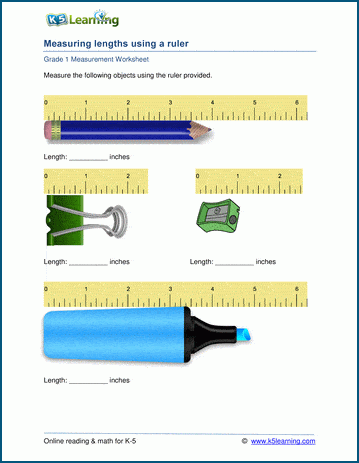 Grade 1 measurement worksheets: Measuring lengths in inches | Worsheets library...
