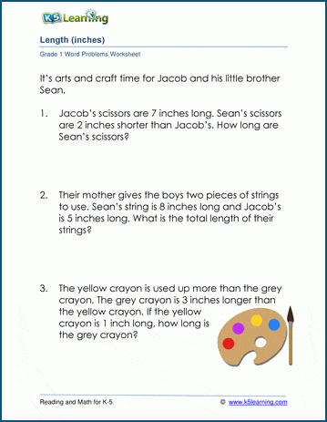 Length word problems for grade 1 | Worsheets library
