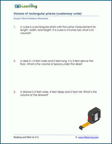 Volume of Rectangular Prisms Word Problems | Worsheets library
