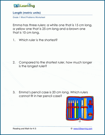 Length word problems (metric) worksheets for grade 1 | Worsheets library