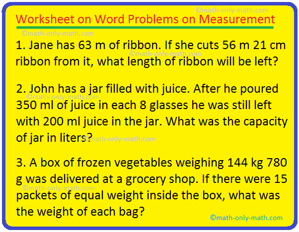 measurement word problems worksheet