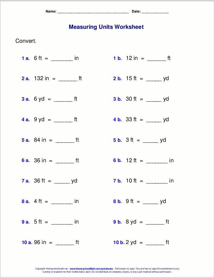 Free grade 4 measuring worksheets